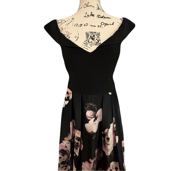 Y2K Vintage Xscape size 10 petite black formal dress pink flowers summer spring - Picture 2 of 6